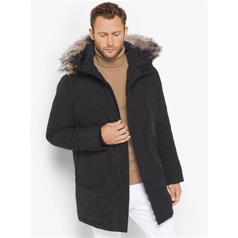 michael kors faux fur-trimmed parka men|Faux Fur Trim Ciré Belted Parka .